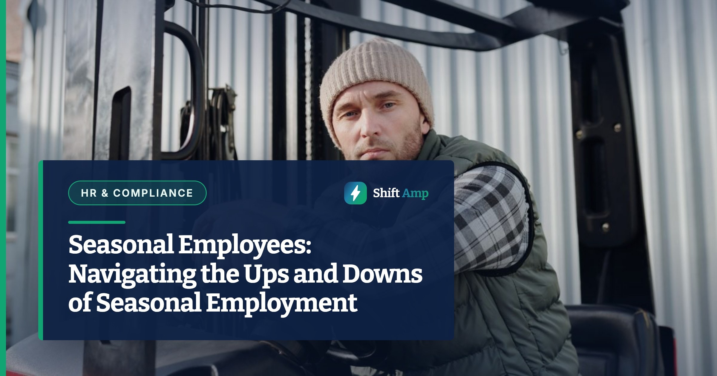 Adult male forklift operator in casual wear working outdoors. Sunlit environment.